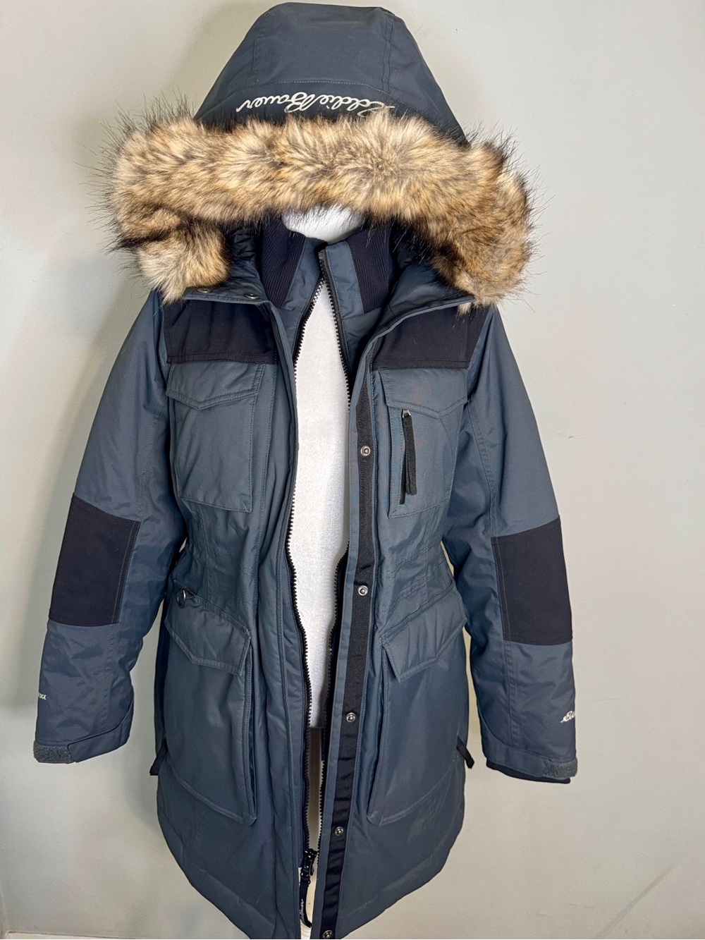 Eddie Bauer Charcoal Hooded Faux-Fur Trim Puffer Parka